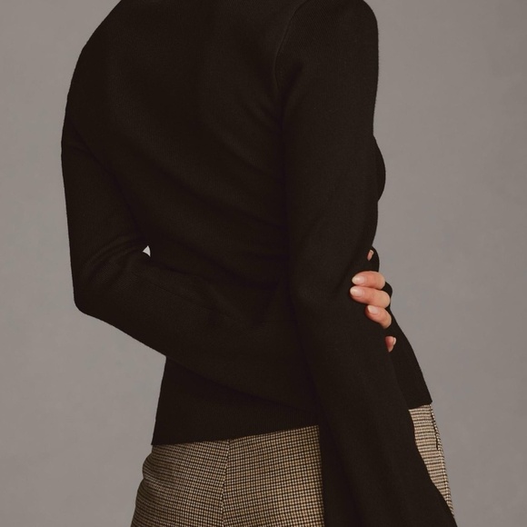 NWT Anthropologie Maeve Arlowe Black Mock Neck Bell Sleeve Sweater XS - Picture 2 of 4